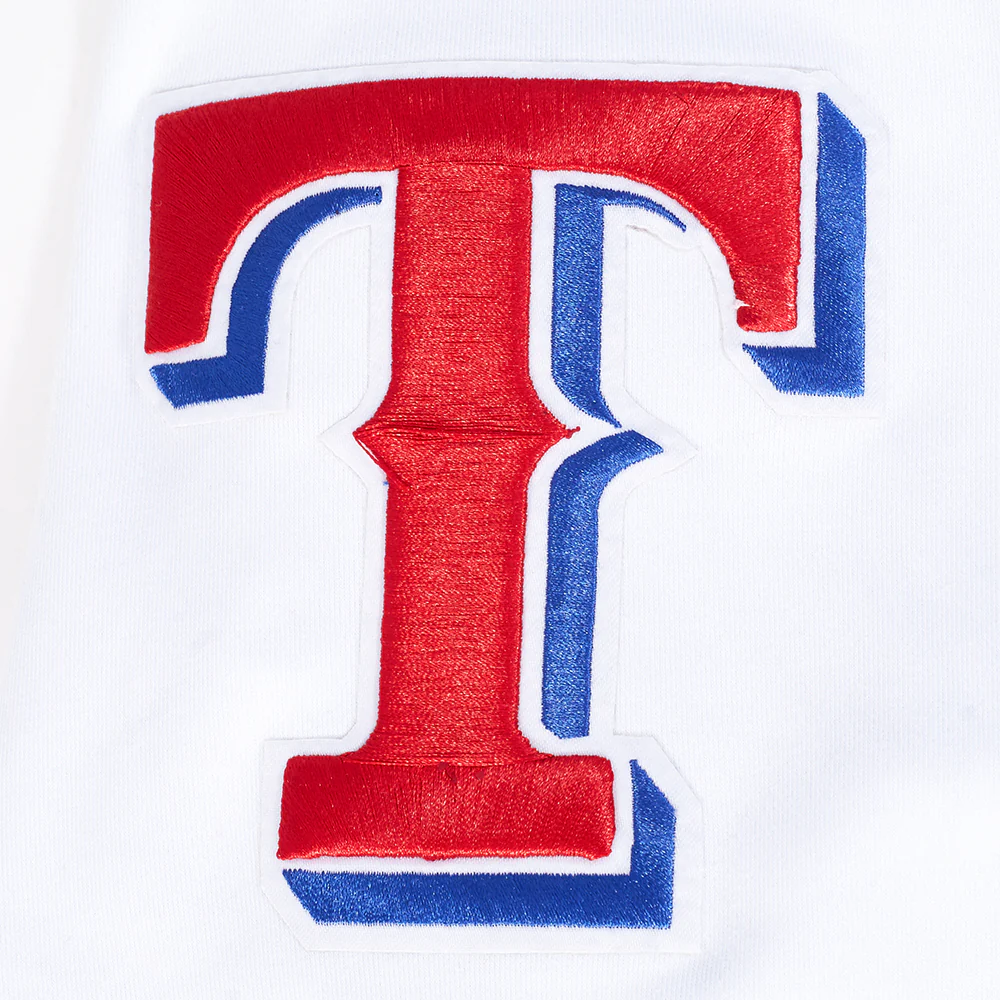 MLB TEXAS RANGERS CLASSIC CHENILLE MEN'S DOUBLE KNIT SHORT SLEEVE PULLOVER HOODIE (WHITE/ROYAL BLUE) - Image 7