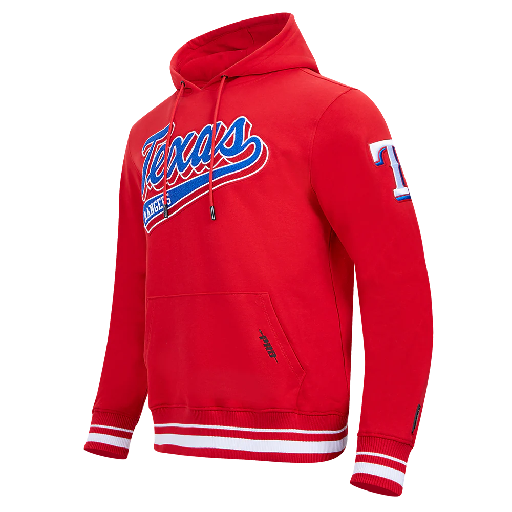 MLB TEXAS RANGERS SCRIPT TAIL MEN'S RIB FLEECE PULLOVER HOODIE (RED) - Image 2
