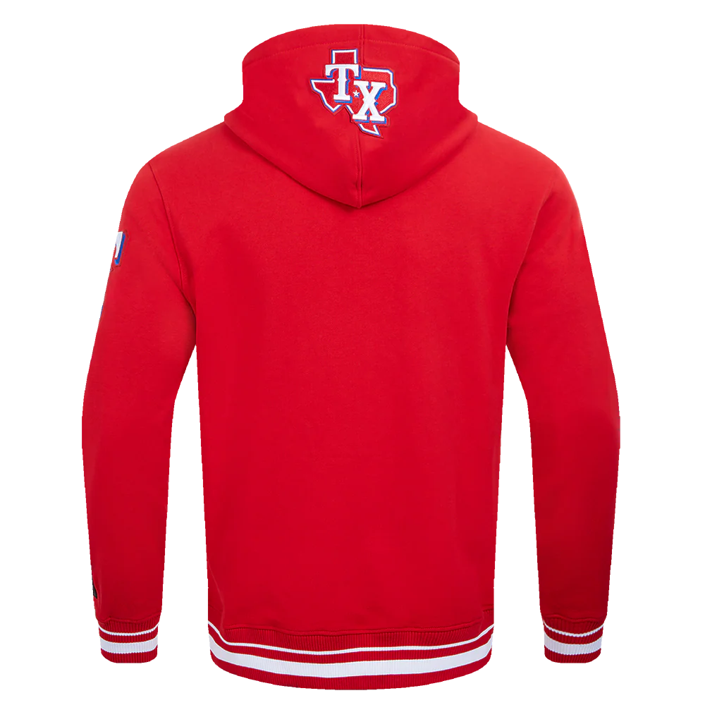 MLB TEXAS RANGERS SCRIPT TAIL MEN'S RIB FLEECE PULLOVER HOODIE (RED) - Image 3