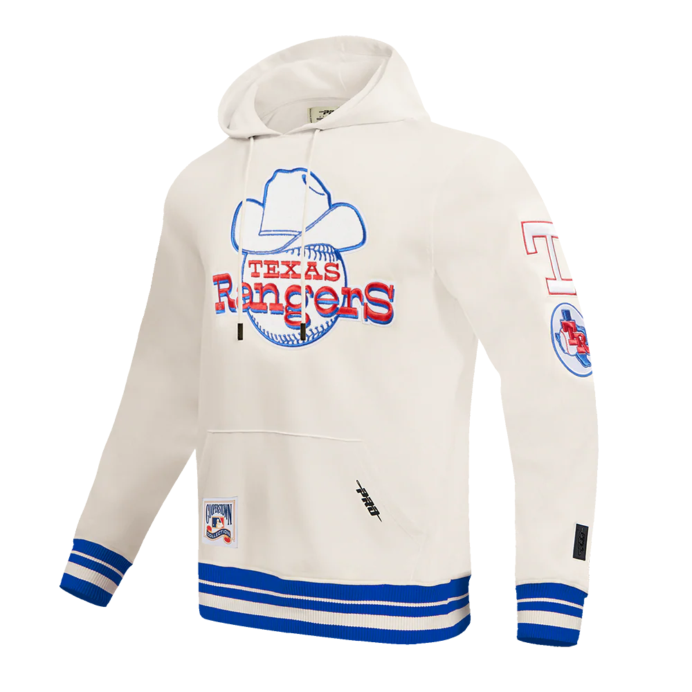 MLB TEXAS RANGERS RETRO CLASSIC MEN'S PULLOVER HOODIE (EGGSHELL/ROYAL BLUE) - Image 2