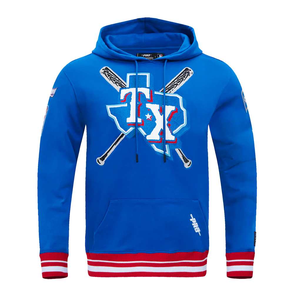 MLB TEXAS RANGERS MASHUP MEN'S RIB PULLOVER HOODIE (ROYAL BLUE/RED)