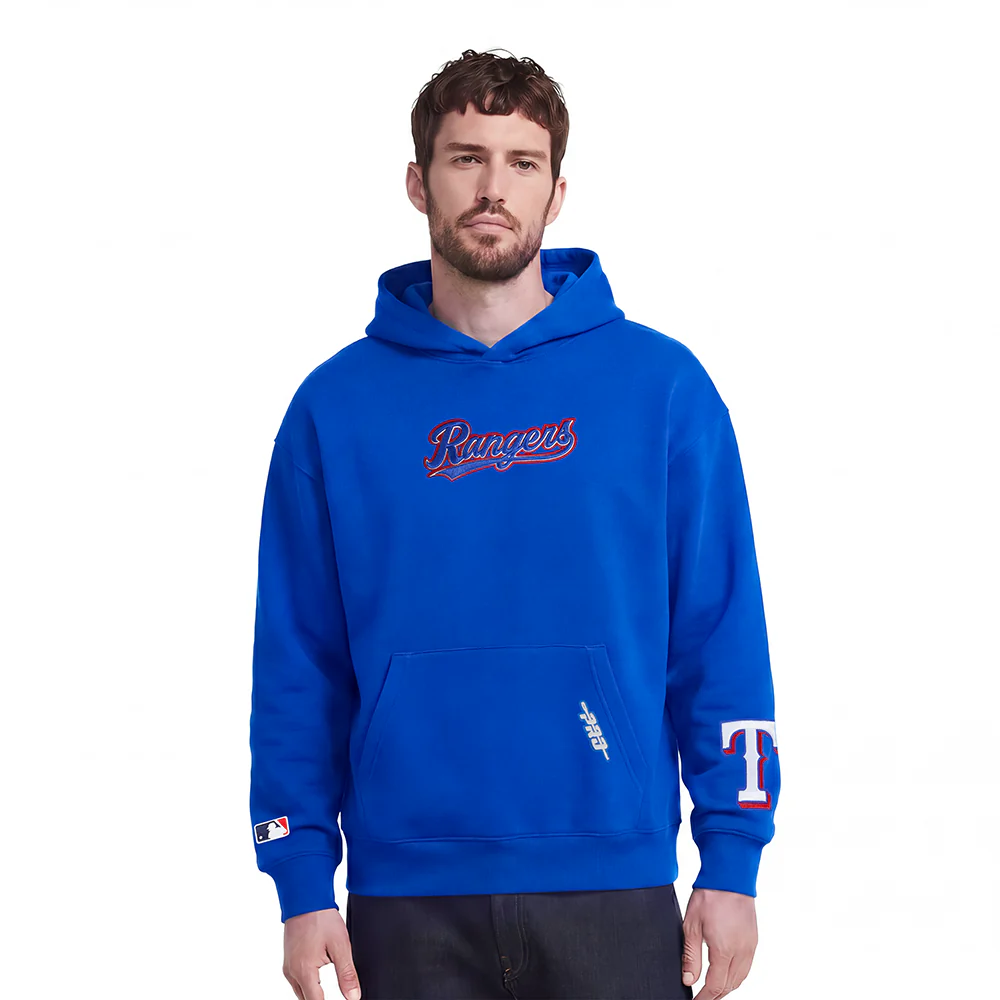 MLB TEXAS RANGERS WINGSPAN MEN'S DROP SHOULDER FLEECE PULLOVER HOODIE (ROYAL BLUE) - Image 2