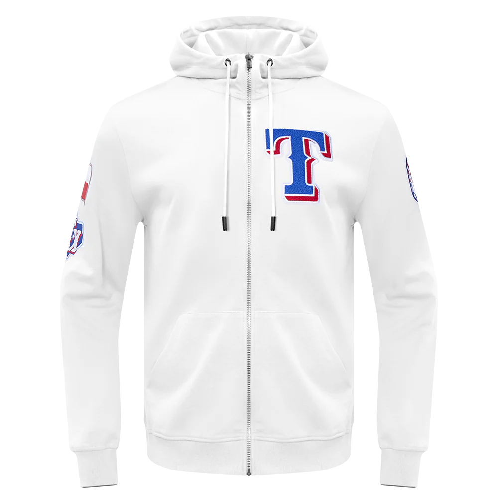 MLB TEXAS RANGERS CLASSIC CHENILLE MEN'S FULL ZIP PULLOVER HOODIE (WHITE)