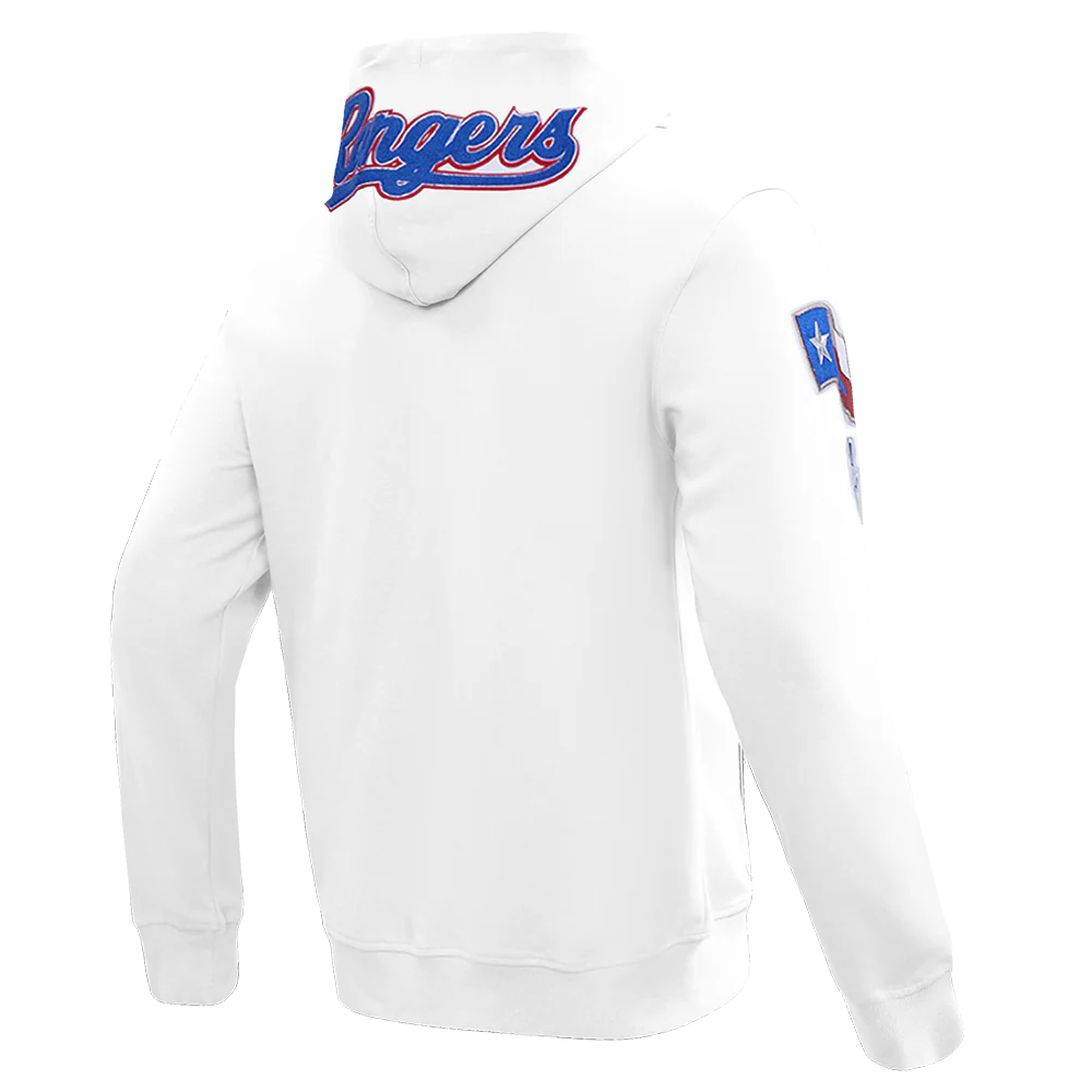 MLB TEXAS RANGERS CLASSIC CHENILLE MEN'S FULL ZIP PULLOVER HOODIE (WHITE) - Image 4