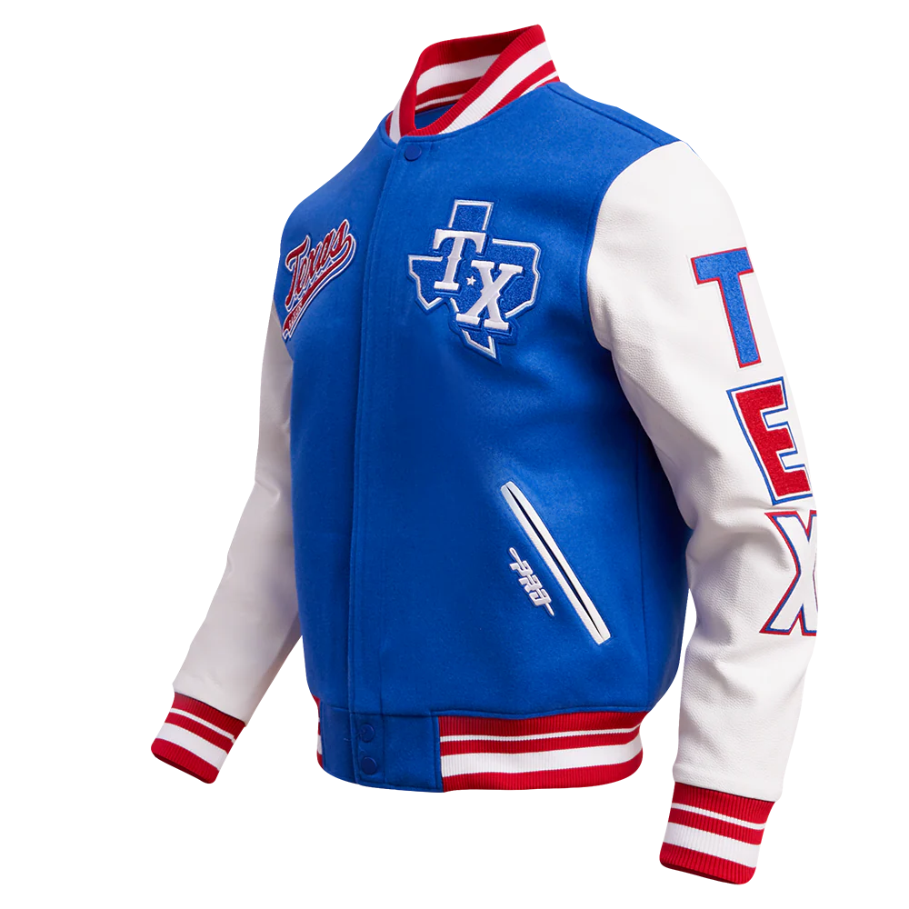 MLB TEXAS RANGERS SCRIPT TAIL MEN'S RIB WOOL VARSITY (ROYAL BLUE/RED) - Image 2