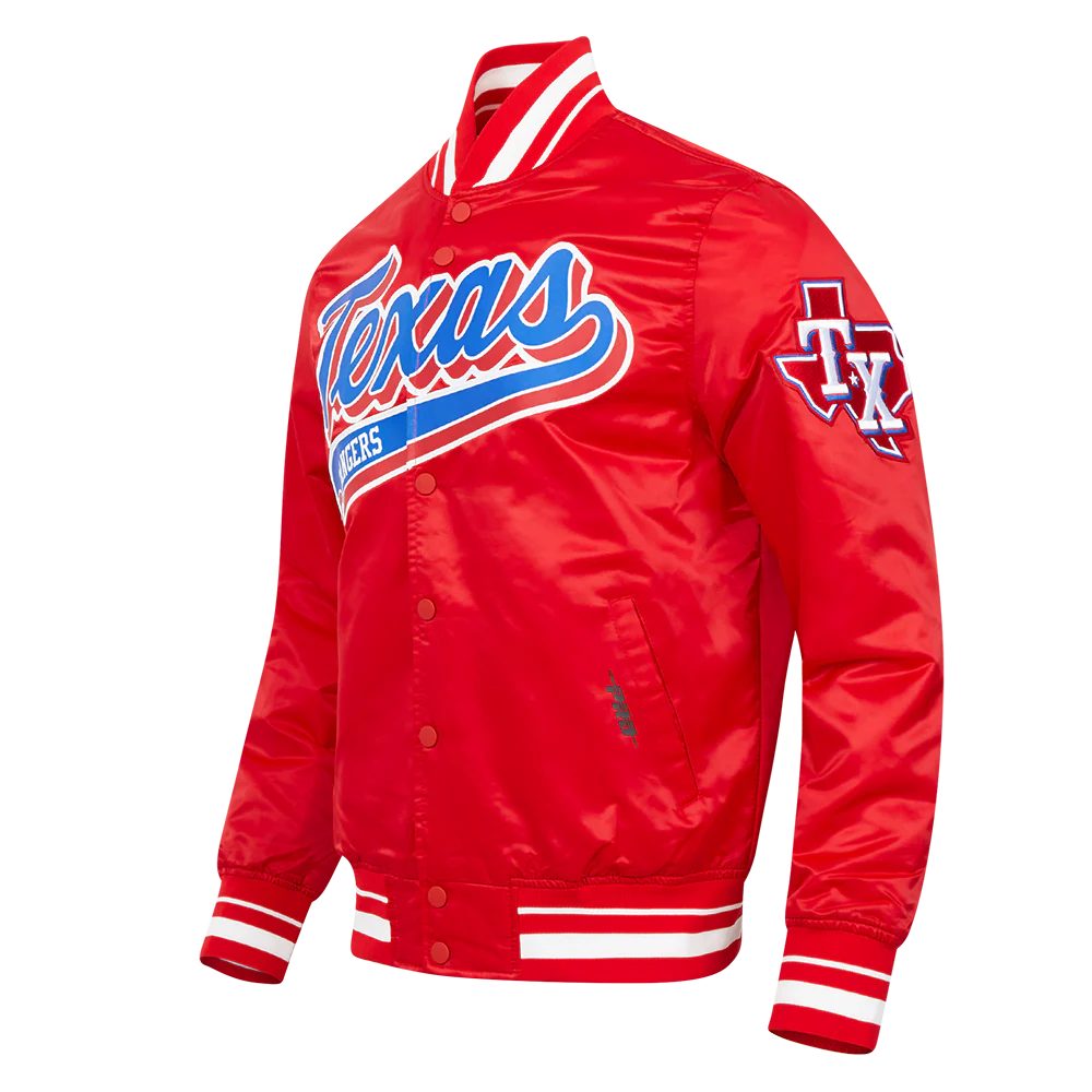 MLB TEXAS RANGERS SCRIPT TAIL MEN'S SATIN JACKET (RED) - Image 2