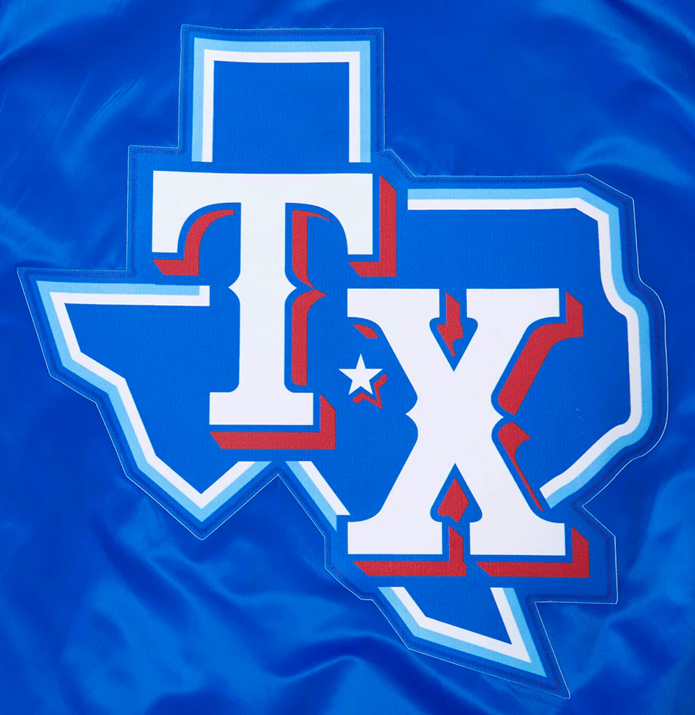 MLB TEXAS RANGERS SCRIPT TAIL MEN'S SATIN JACKET (ROYAL BLUE/RED) - Image 5