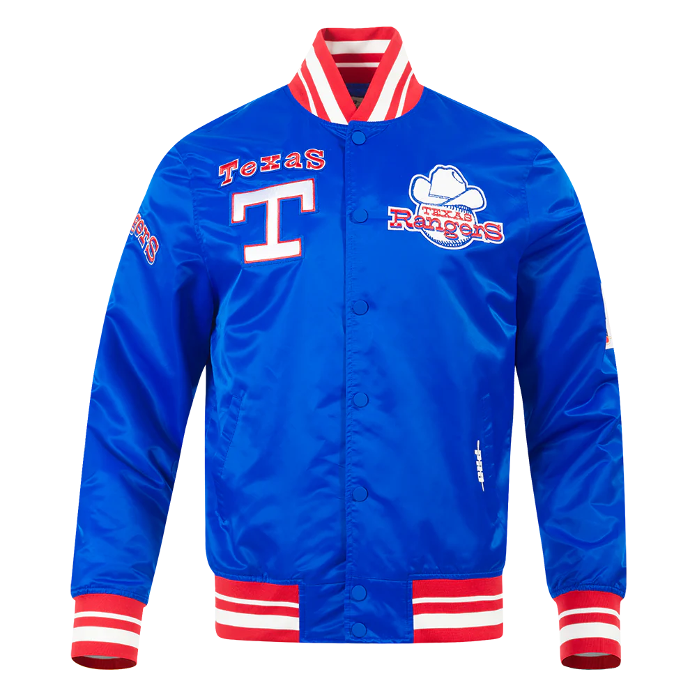 MLB TEXAS RANGERS RETRO CLASSIC MEN'SRIB SATIN JACKET (ROYAL BLUE/RED)