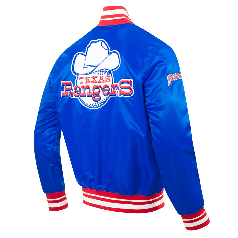 MLB TEXAS RANGERS RETRO CLASSIC MEN'SRIB SATIN JACKET (ROYAL BLUE/RED) - Image 4