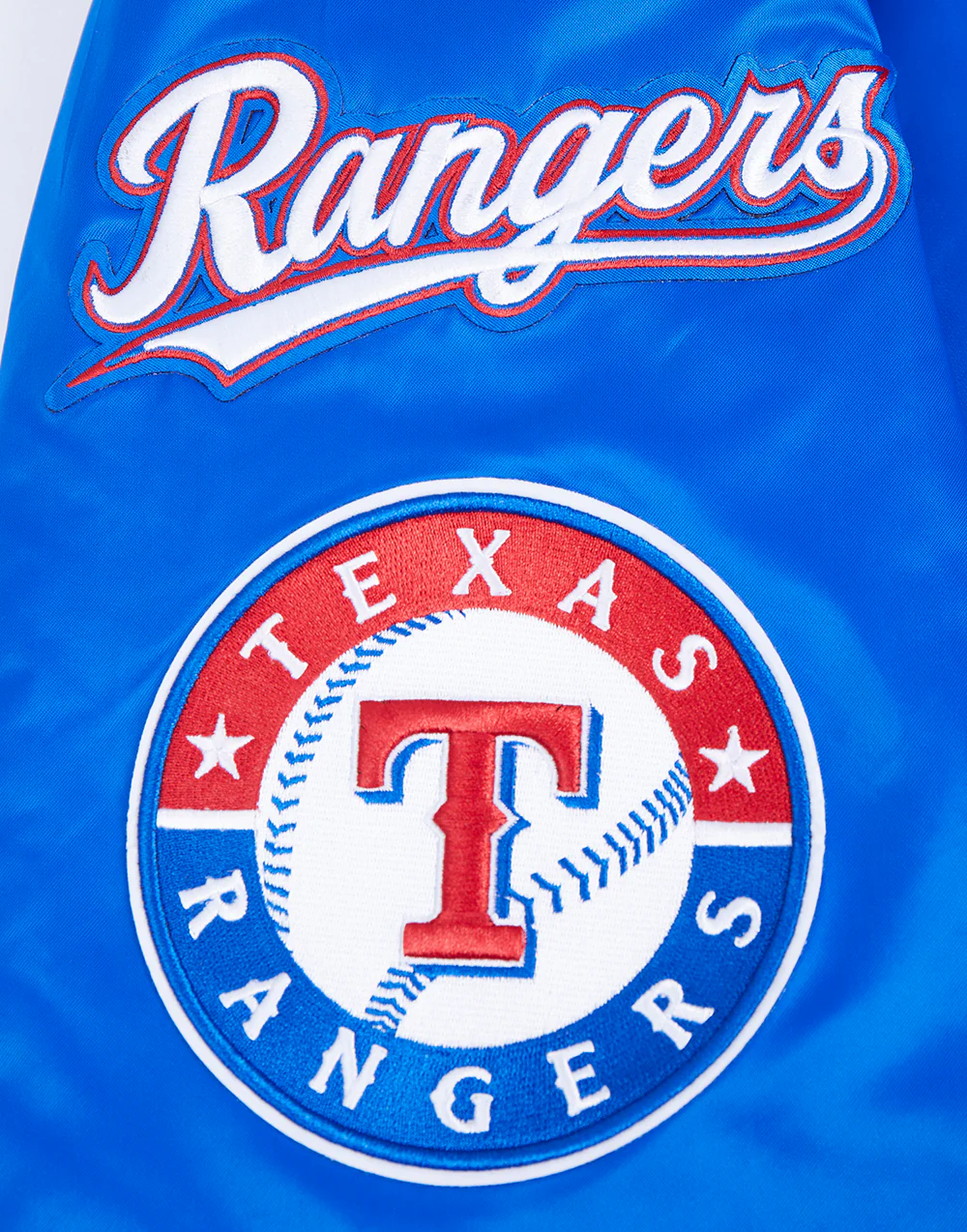 MLB TEXAS RANGERS MASHUP MEN'S RIB SATIN JACKET (ROYAL BLUE/RED) - Image 7