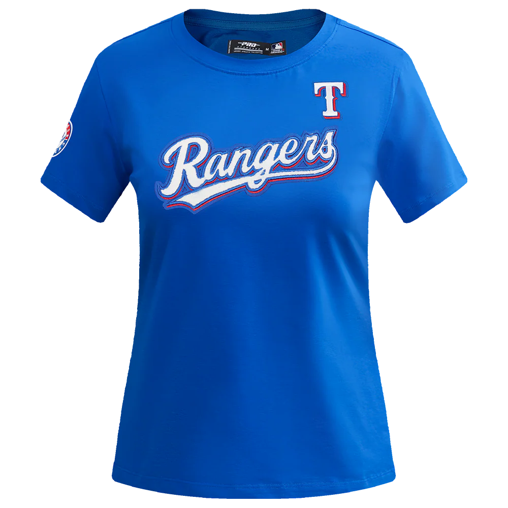 MLB TEXAS RANGERS CLASSIC SHORT SLEEVE WOMEN'S SINGLE JERSEY SLIM FIT TOP (ROYAL BLUE)