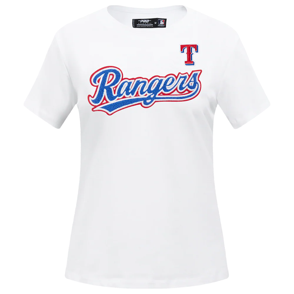 MLB TEXAS RANGERS CLASSIC SHORT SLEEVE WOMEN'S SINGLE JERSEY SLIM FIT TOP (WHITE)