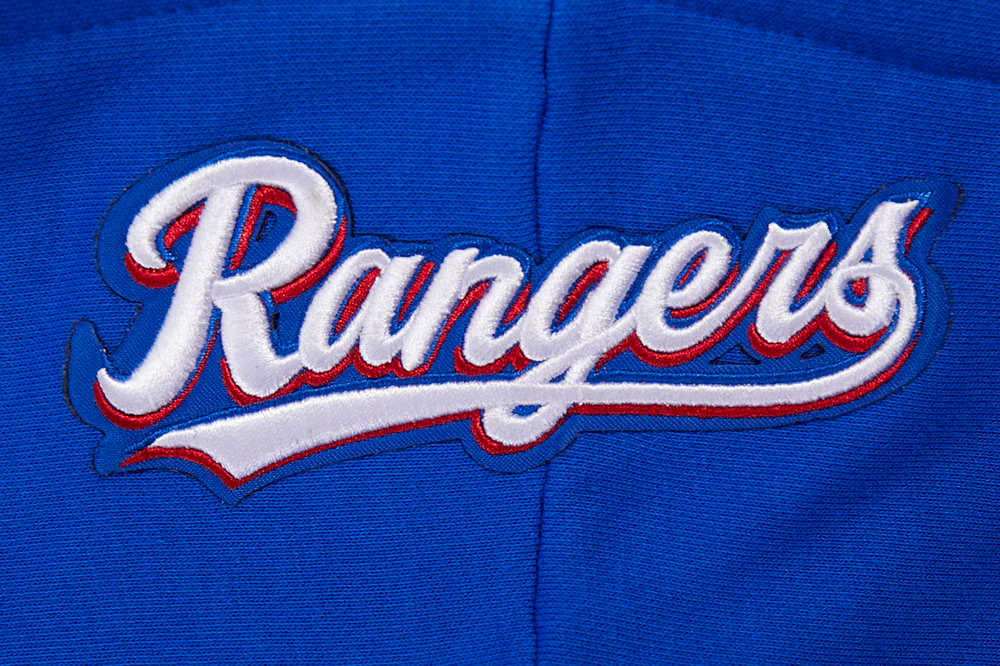 MLB TEXAS RANGERS SCRIPT TAIL WOMEN'S RIB FLEECE CROPPED PULLOVER HOODIE (ROYAL BLUE/RED) - Image 6