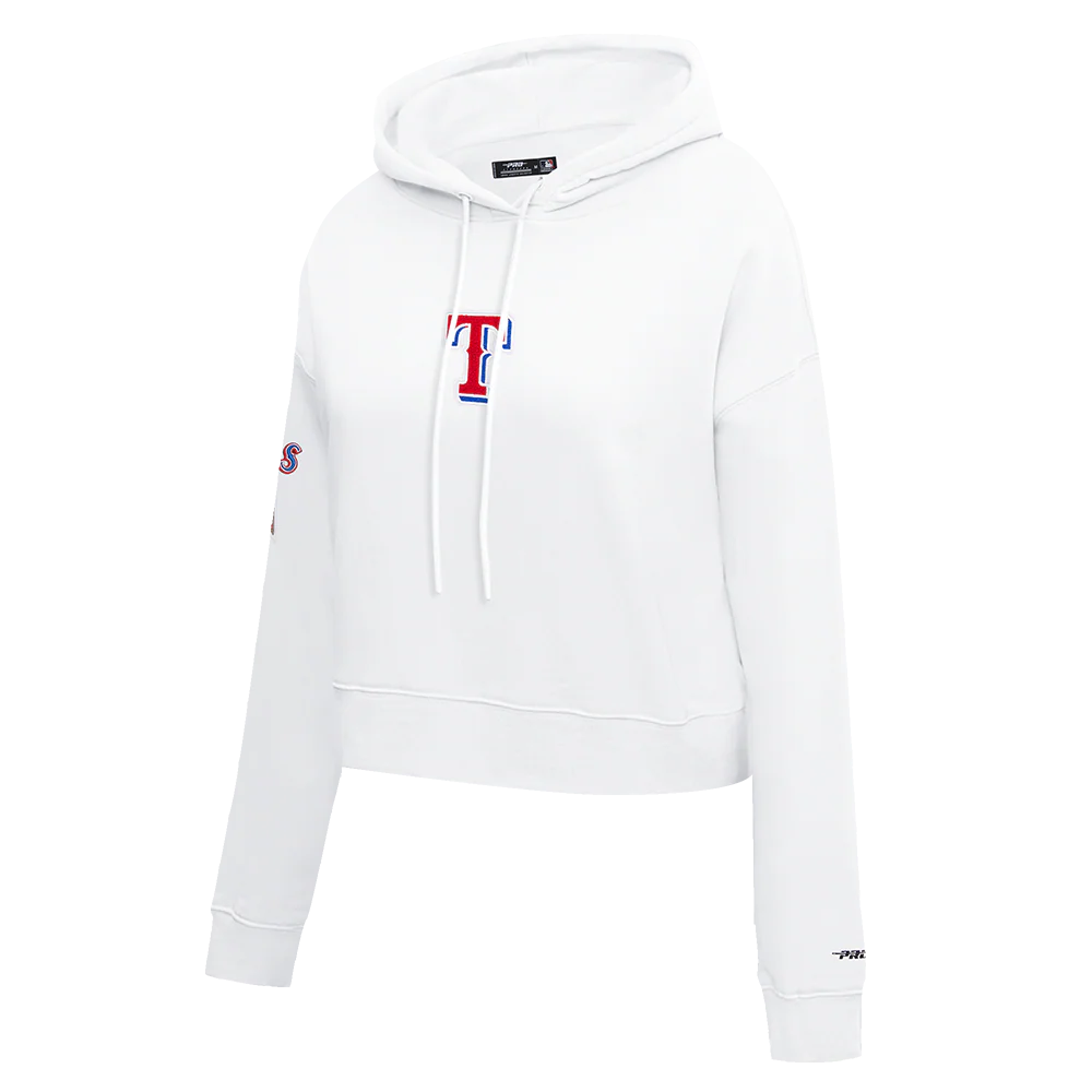 MLB TEXAS RANGERS CLASSIC WOMEN'S CROPPED FLEECE PULLOVER HOODIE (WHITE) - Image 2