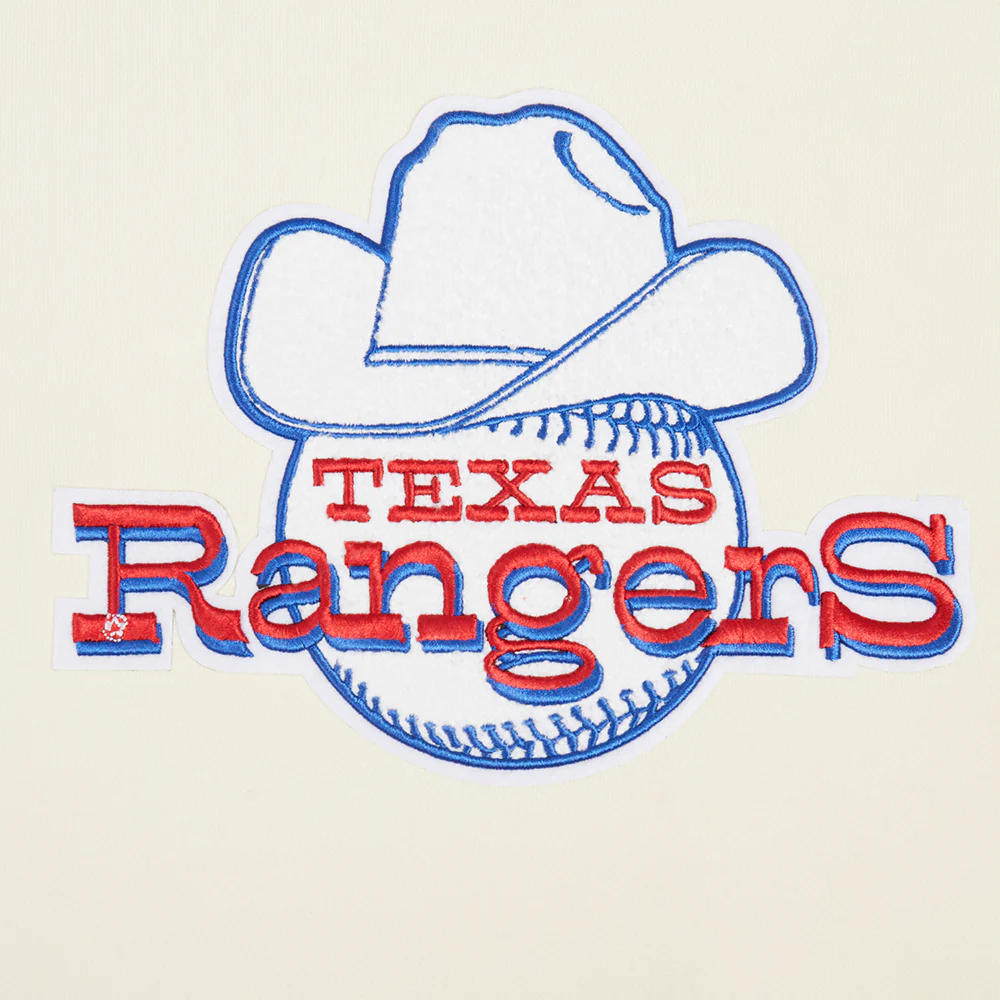 MLB TEXAS RANGERS RETRO CLASSIC WOMEN'S RIB CROPPED PULLOVER HOODIE (EGGSHELL/ROYAL BLUE) - Image 5