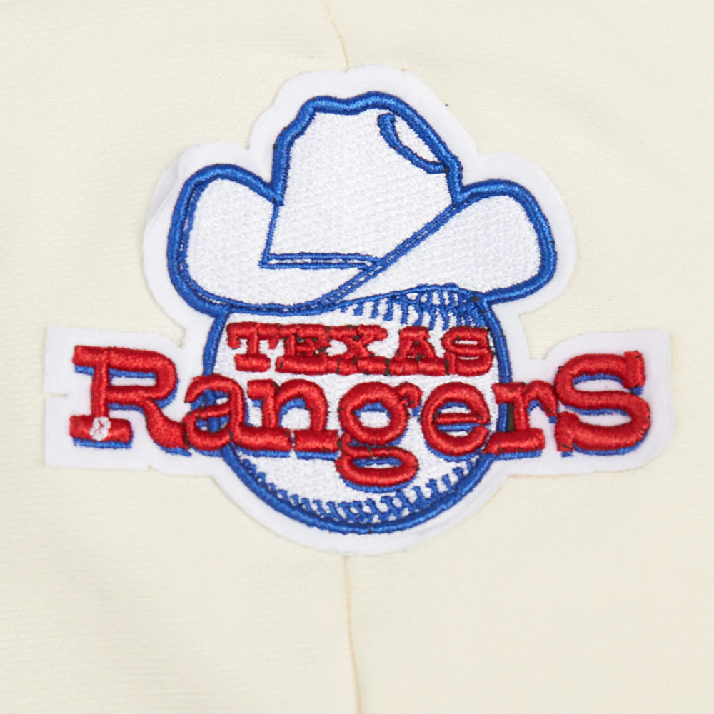 MLB TEXAS RANGERS RETRO CLASSIC WOMEN'S RIB CROPPED PULLOVER HOODIE (EGGSHELL/ROYAL BLUE) - Image 7