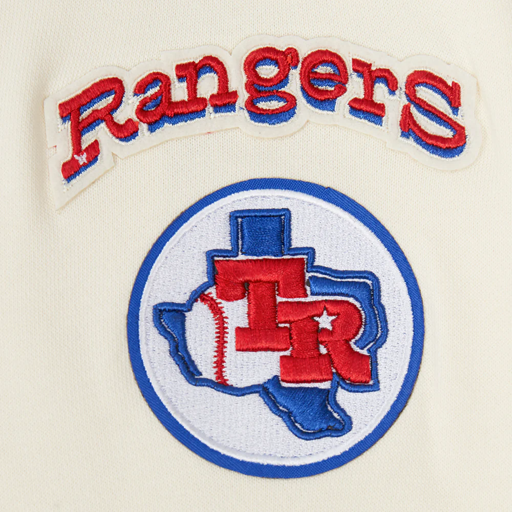 MLB TEXAS RANGERS RETRO CLASSIC WOMEN'S RIB CROPPED PULLOVER HOODIE (EGGSHELL/ROYAL BLUE) - Image 9