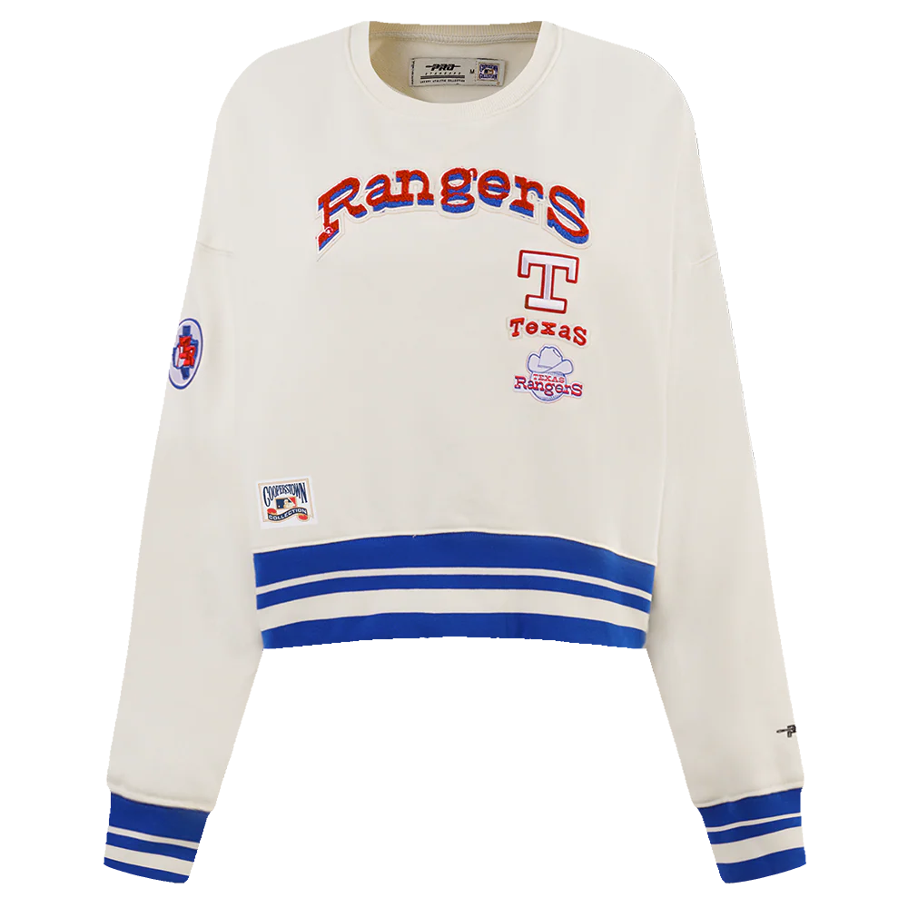 MLB TEXAS RANGERS RETRO CLASSIC WOMEN'S RIB CREWNECK (EGGSHELL/ROYAL BLUE)