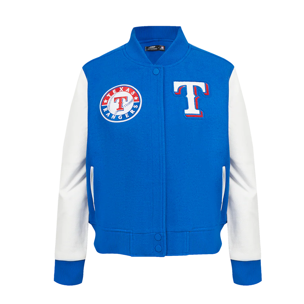 MLB TEXAS RANGERS CLASSIC WOMEN'S WOOL VARSITY JACKET (ROYAL BLUE/WHITE)