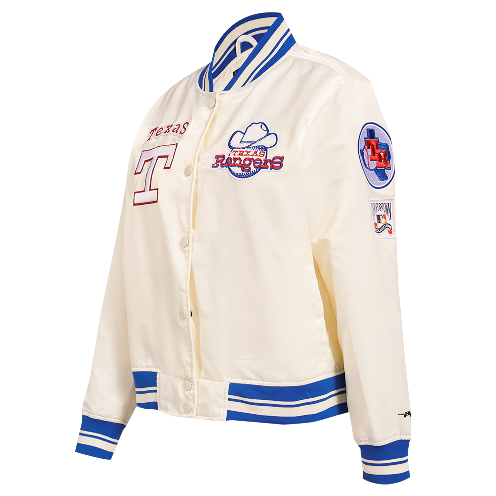 MLB TEXAS RANGERS RETRO CLASSIC WOMEN'S RIB SATIN JACKET (EGGSHELL/ROYAL BLUE) - Image 2