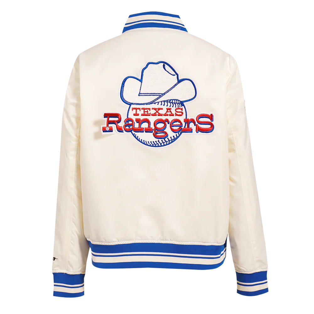 MLB TEXAS RANGERS RETRO CLASSIC WOMEN'S RIB SATIN JACKET (EGGSHELL/ROYAL BLUE) - Image 3