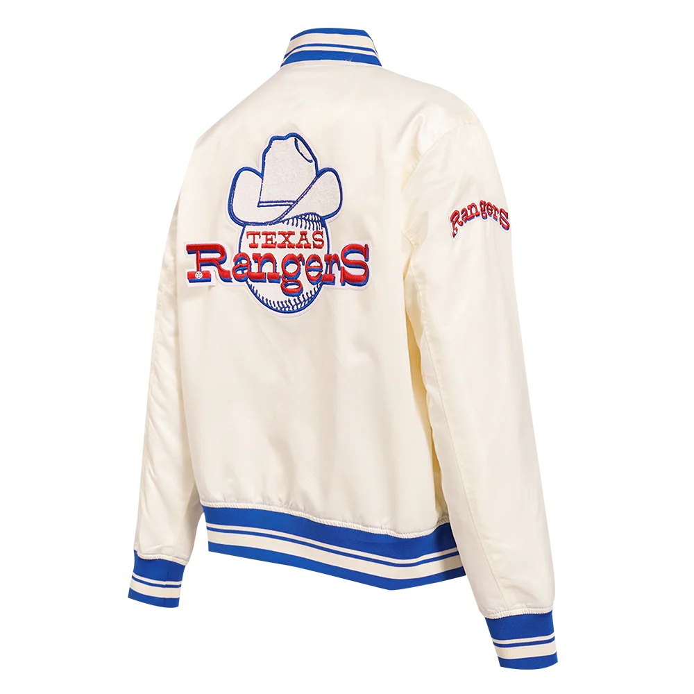 MLB TEXAS RANGERS RETRO CLASSIC WOMEN'S RIB SATIN JACKET (EGGSHELL/ROYAL BLUE) - Image 4