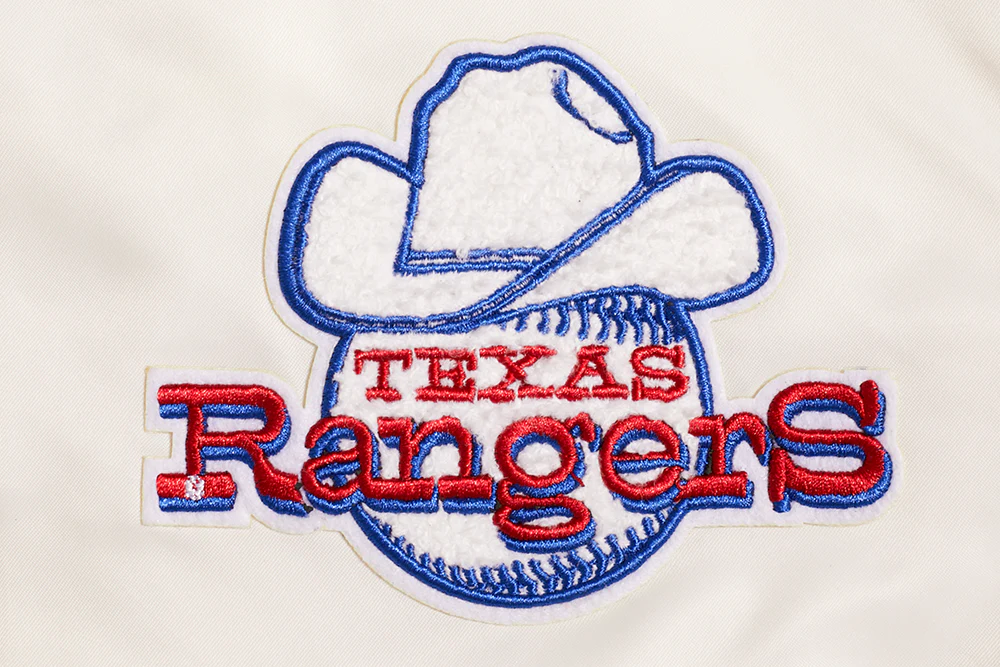 MLB TEXAS RANGERS RETRO CLASSIC WOMEN'S RIB SATIN JACKET (EGGSHELL/ROYAL BLUE) - Image 6