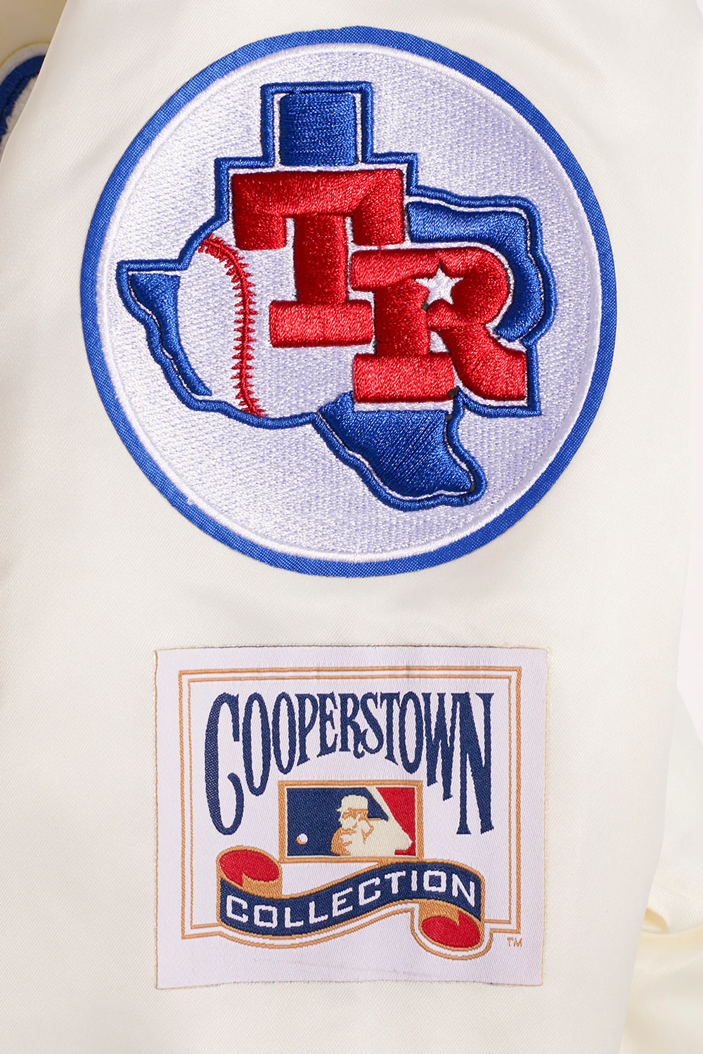 MLB TEXAS RANGERS RETRO CLASSIC WOMEN'S RIB SATIN JACKET (EGGSHELL/ROYAL BLUE) - Image 7
