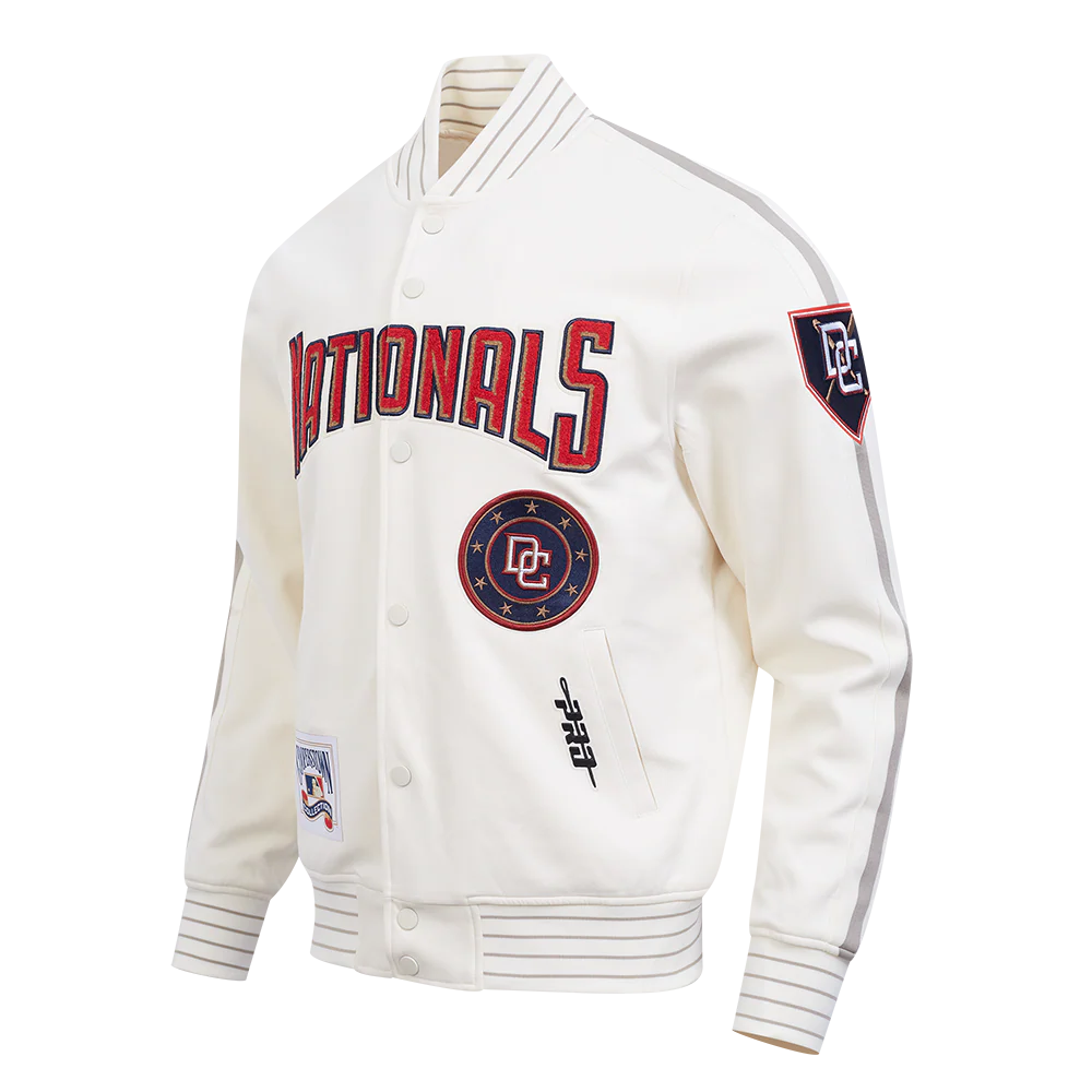 MLB WASHINGTON NATIONALS COOPERSTOWN LOGO PRO GAME DAY MEN'S DOUBLE KNIT JACKET (EGGSHELL/TAUPE/EGGSHELL) - Image 2