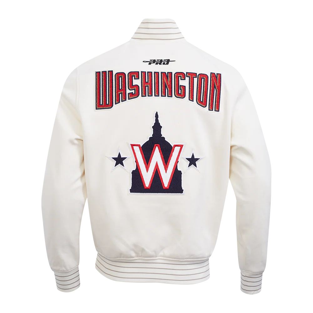 MLB WASHINGTON NATIONALS COOPERSTOWN LOGO PRO GAME DAY MEN'S DOUBLE KNIT JACKET (EGGSHELL/TAUPE/EGGSHELL) - Image 3