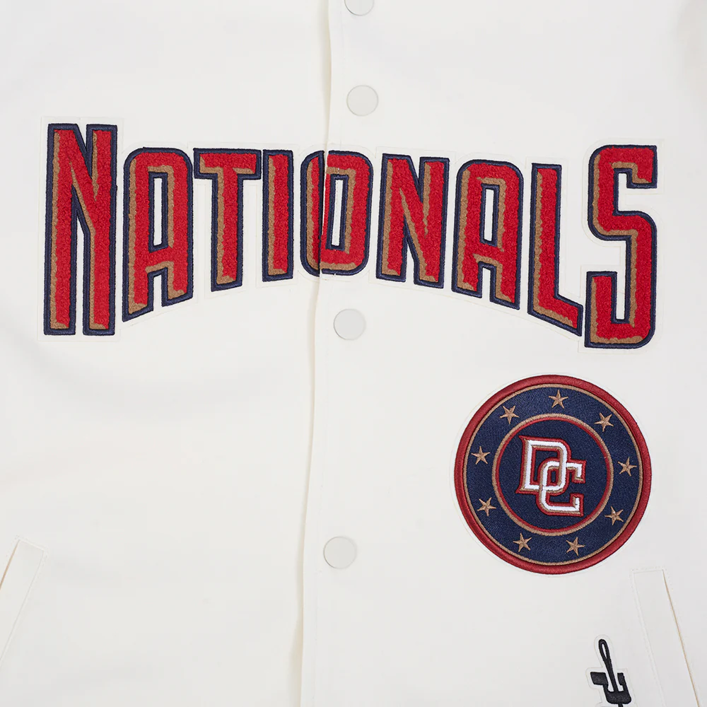 MLB WASHINGTON NATIONALS COOPERSTOWN LOGO PRO GAME DAY MEN'S DOUBLE KNIT JACKET (EGGSHELL/TAUPE/EGGSHELL) - Image 5