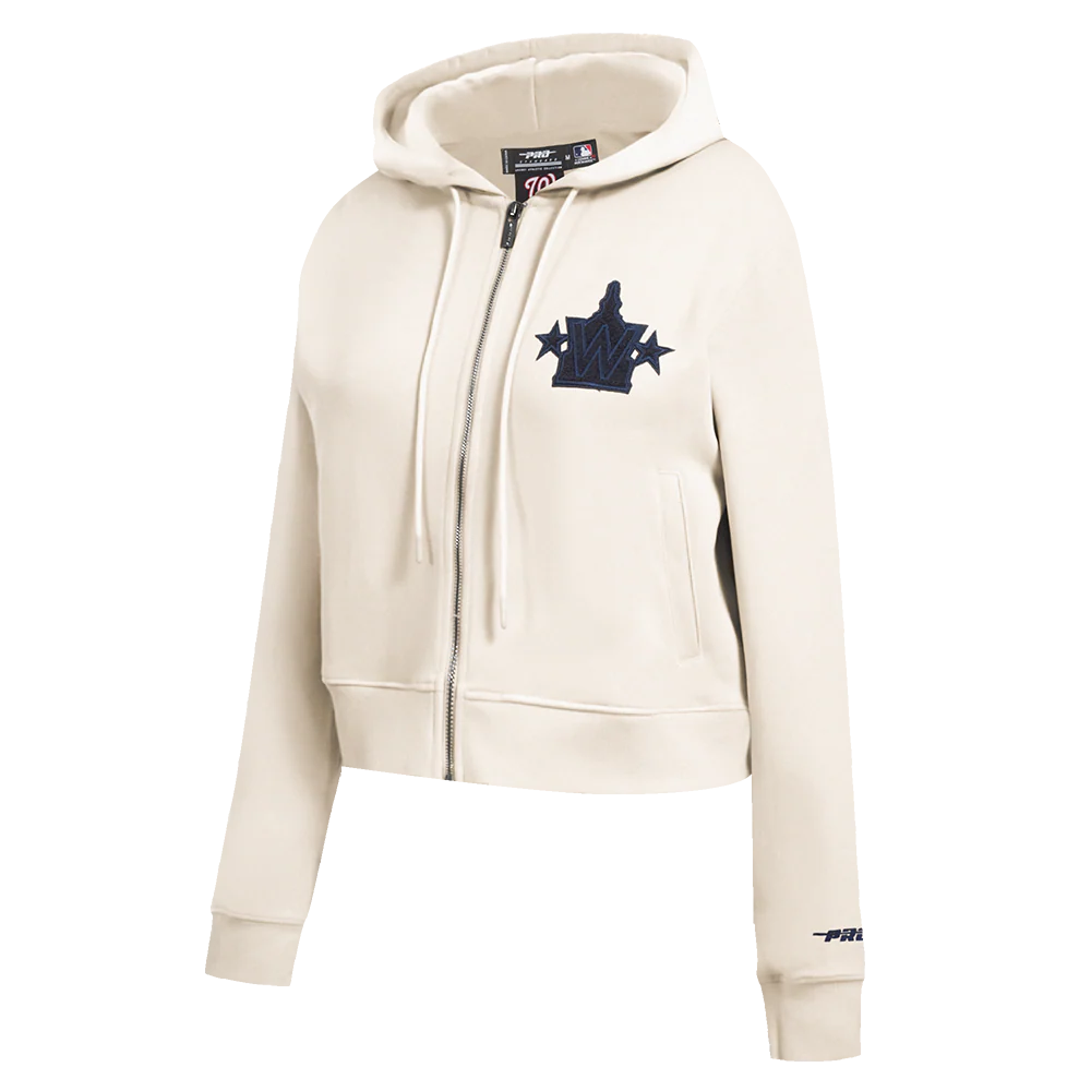 MLB WASHINGTON NATIONALS TRIPLE TONAL WOMEN'S DOUBLE KNIT FULL ZIP HOODIE (EGGSHELL) - Image 2