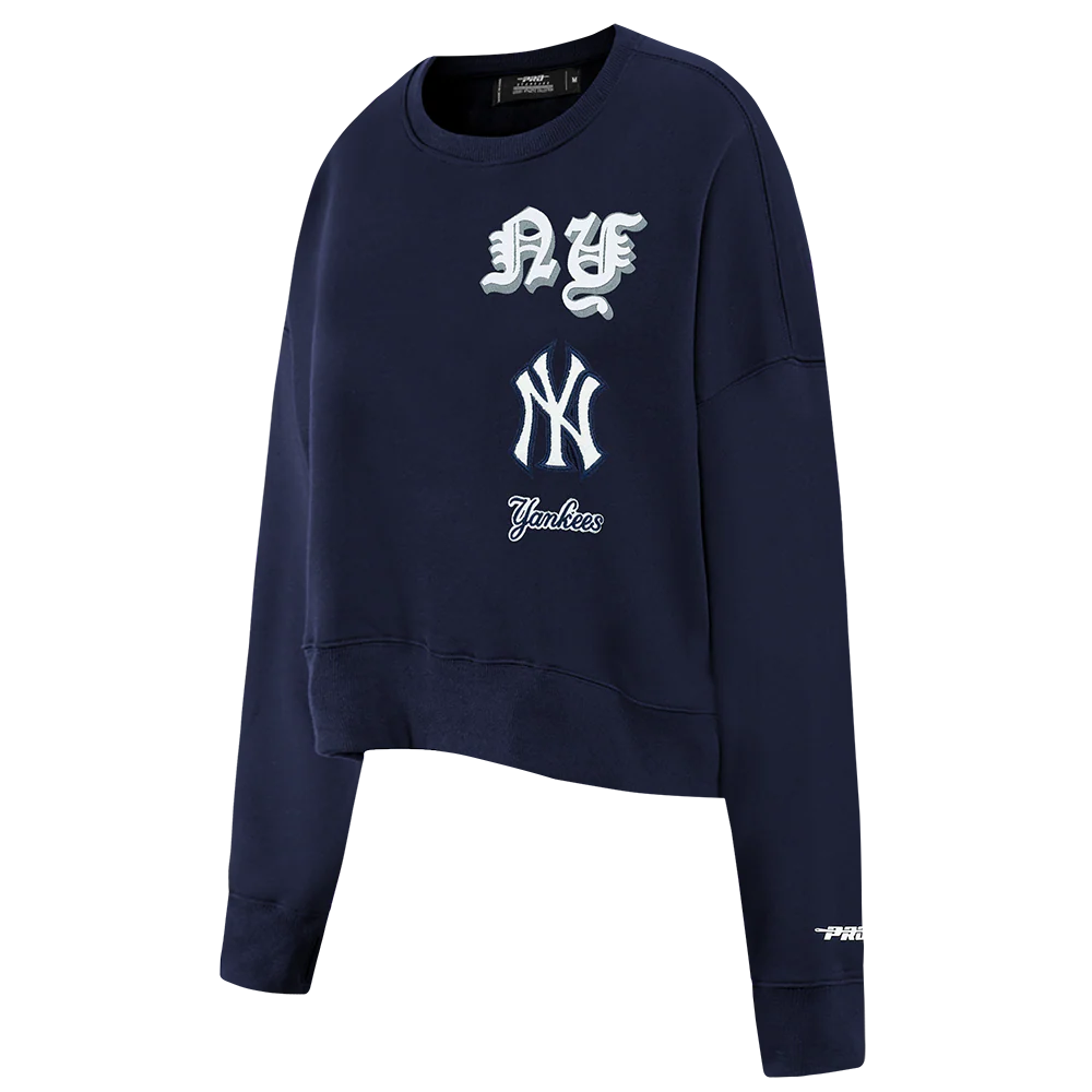 MLB NEW YORK YANKEES OLD ENGLISH WOMEN'S FLEECE CREWNECK (MIDNIGHT NAVY) - Image 2