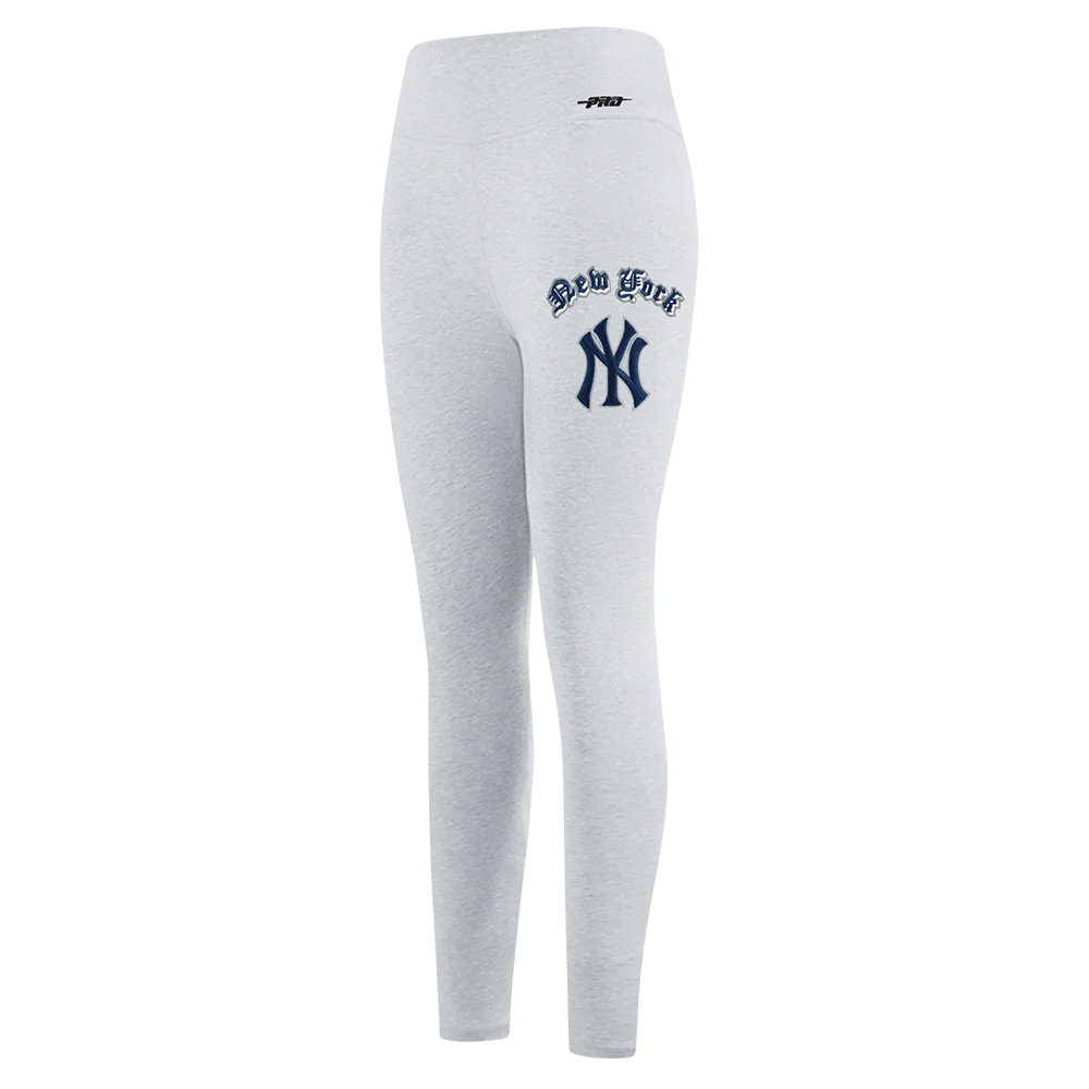 MLB NEW YORK YANKEES OLD ENGLISH WOMEN'S HIGH WAIST JERSEY LEGGING (HEATHER GREY)