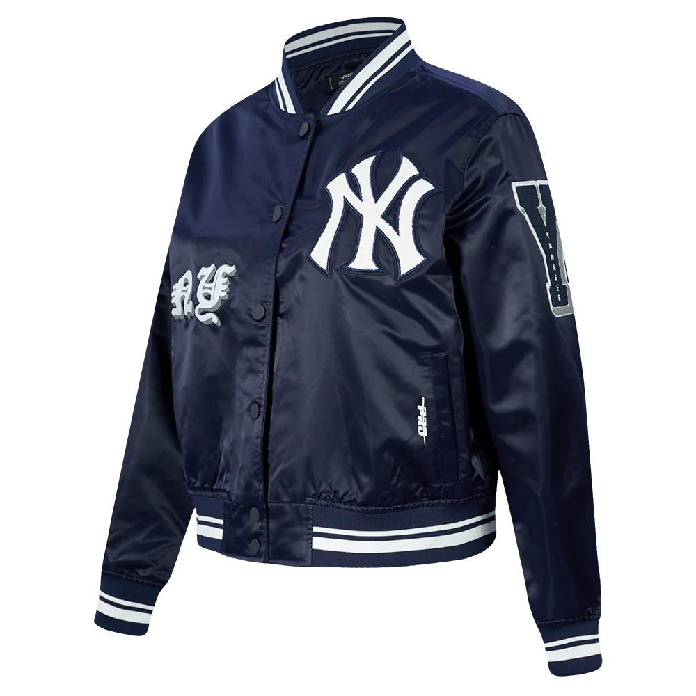 MLB NEW YORK YANKEES OLD ENGLISH WOMEN'S RIB SATIN JACKET (MIDNIGHT NAVY) - Image 2