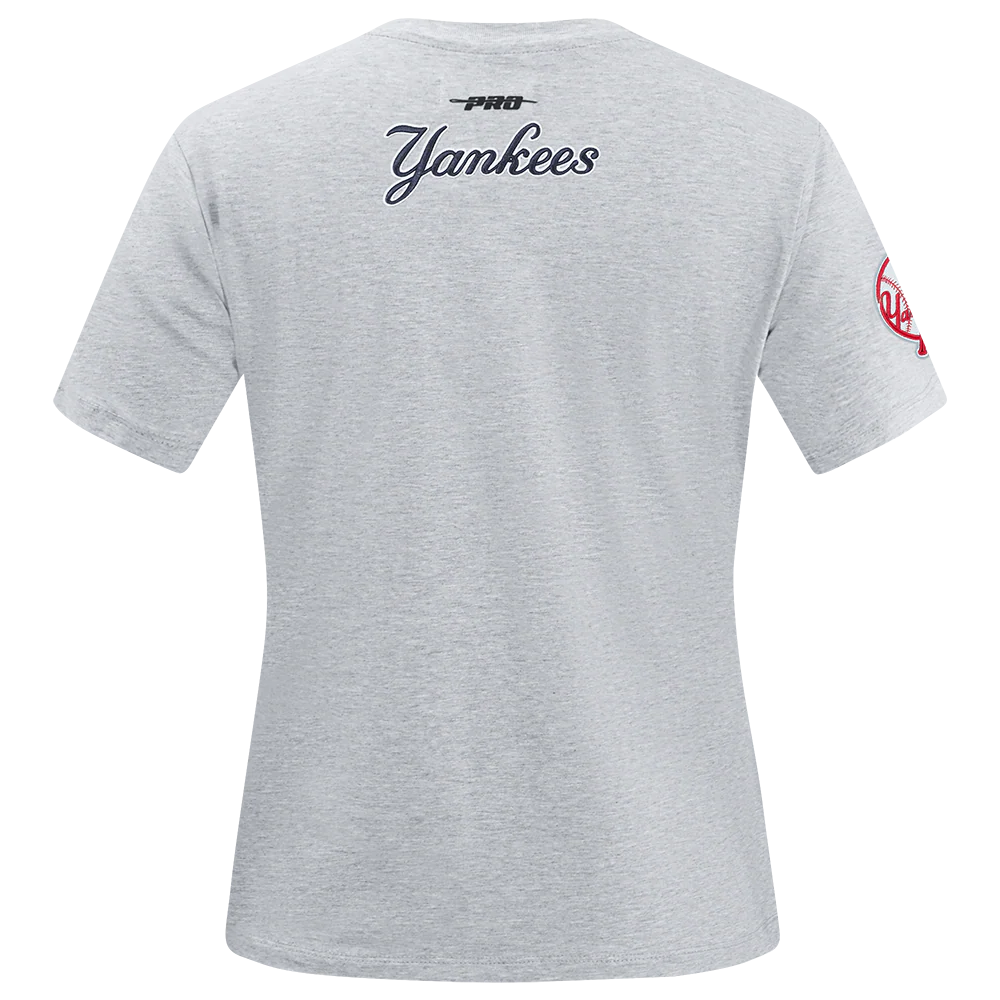 MLB NEW YORK YANKEES OLD ENGLISH WOMEN'S SINGLE JERSEY SLIM FIT TEE (HEATHER GREY) - Image 3