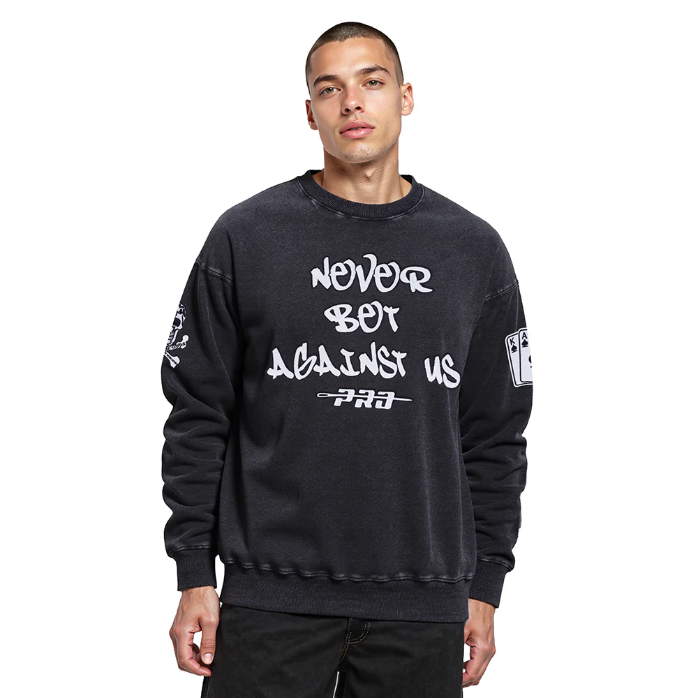 PRO STANDARD NEVER BET AGAINST MEN'S DROP SHOULDER FLC CREWNECK (BLACK)