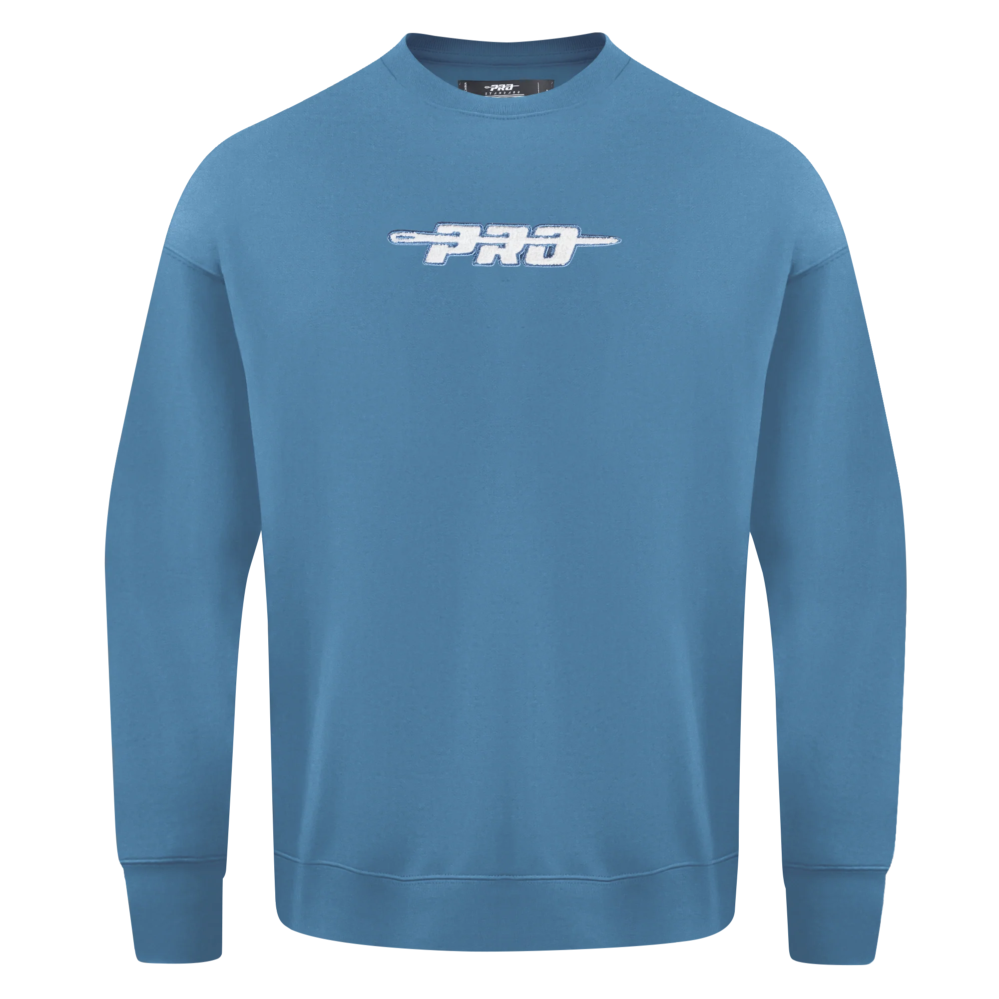 PRO STANDARD CLASSIC CHENILLE WHT LOGO MEN'S DROP SHOULDER FLC CREWNECK(STEEL BLUE)