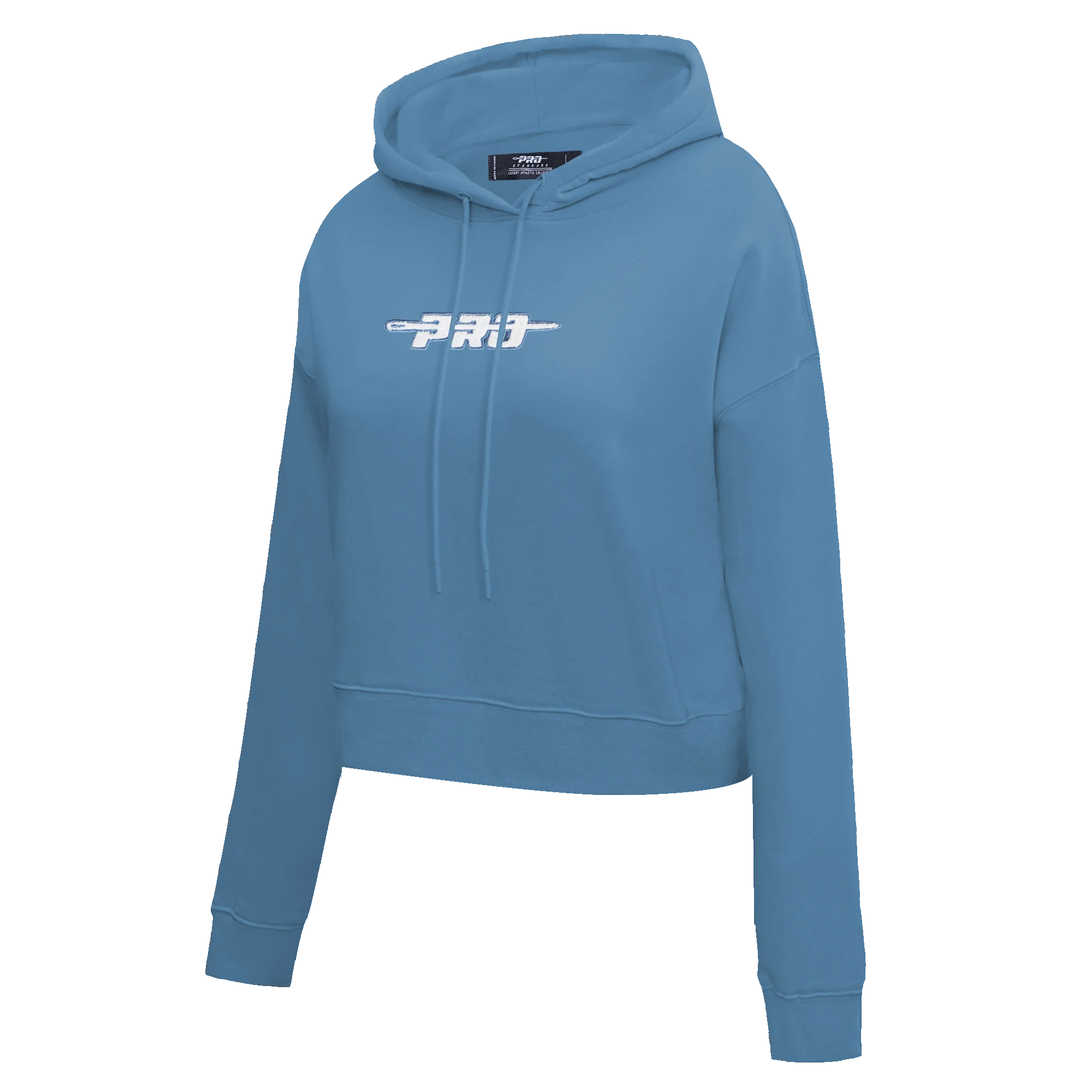 PRO STANDARD CLASSIC CHENILLE WHT LOGO WOMEN'S FLC CROPPED PO HOODIE (STEEL BLUE) - Image 2