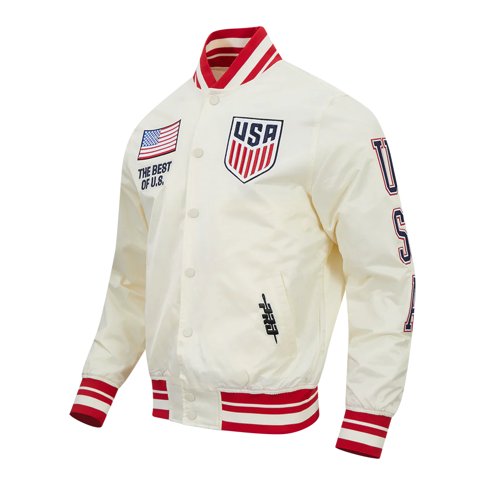 U.S. SOCCER US SOCCER MNT CLASSIC CHENILLE MEN'S SATIN JACKET (EGGSHELL/ RED) - Image 3