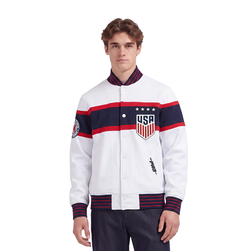 US SOCCER PRO GAME DAY MEN'S DOUBLE KNIT JACKET (WHITE/RED/MIDNIGHT NAVY)