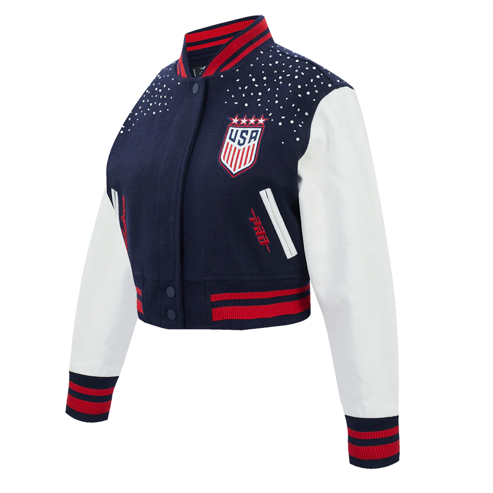 US SOCCER WNT LEGACY WOMEN'S CROPPED RIB WOOL VARSITY JACKET (MIDNIGHT NAVY/RED/MIDNIGHT NAVY) - Image 3