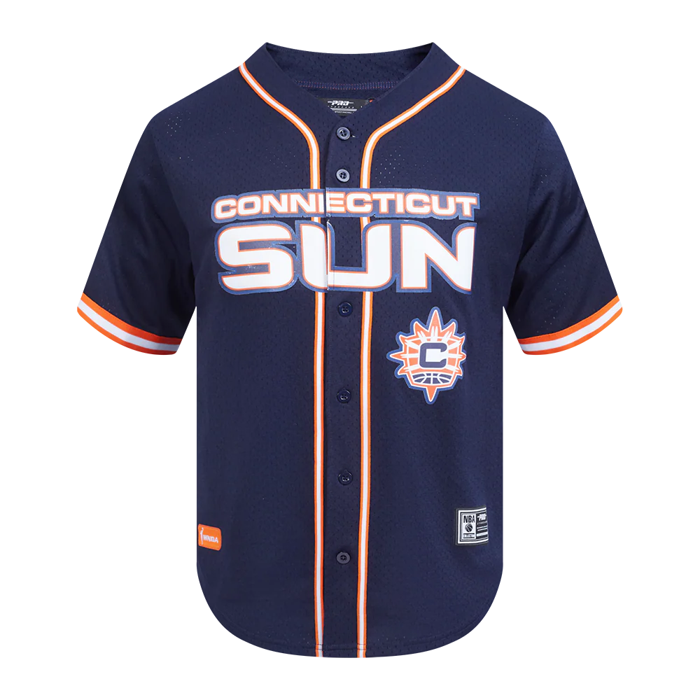 WNBA CONNECTICUT SUN MESH MEN'S BUTTON DOWN SHIRT (MIDNIGHT NAVY/ORANGE)