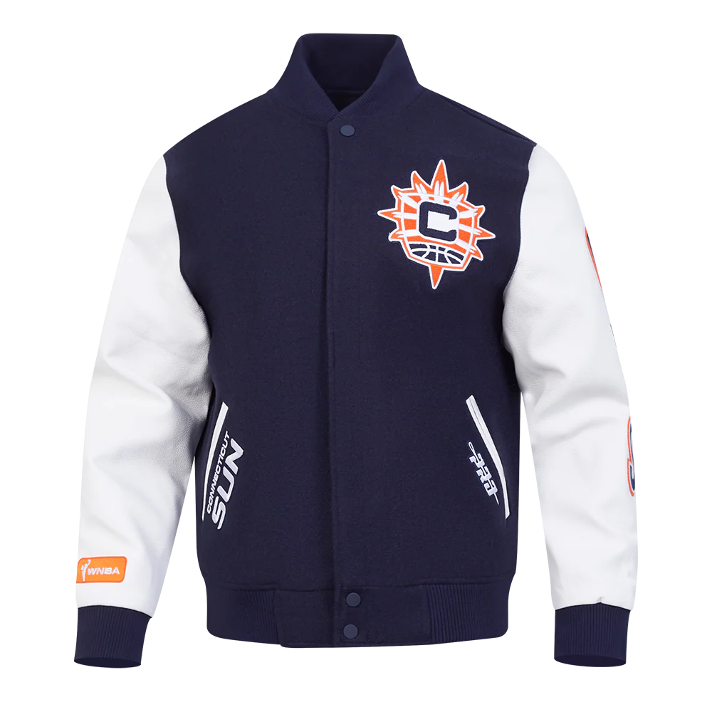 WNBA  CONNECTICUT SUN CLASSIC CHENILLE MEN'S WOOL VARSITY JACKET (MIDNIGHT NAVY/WHITE)