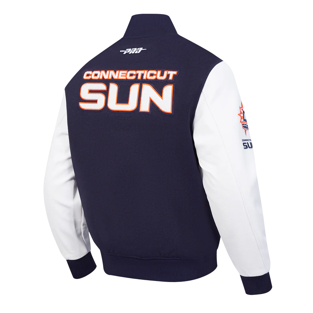 WNBA  CONNECTICUT SUN CLASSIC CHENILLE MEN'S WOOL VARSITY JACKET (MIDNIGHT NAVY/WHITE) - Image 4
