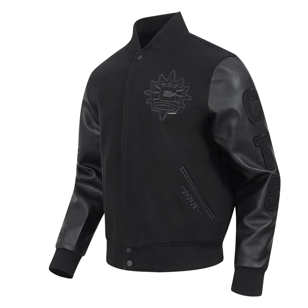 WNBA  CONNECTICUT SUN TRIPLE BLACK MEN'S WOOL VARSITY JACKET (JET BLACK) - Image 2
