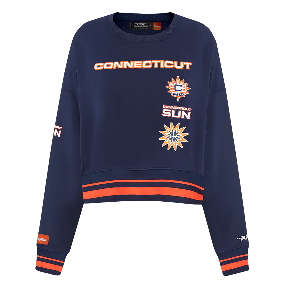 WNBA CONNECTICUT SUN RETRO CLASSICS WOMEN'S RIB FLEECE CREWNECK (MIDNIGHT NAVY/ORANGE/MIDNIGHT NAVY)