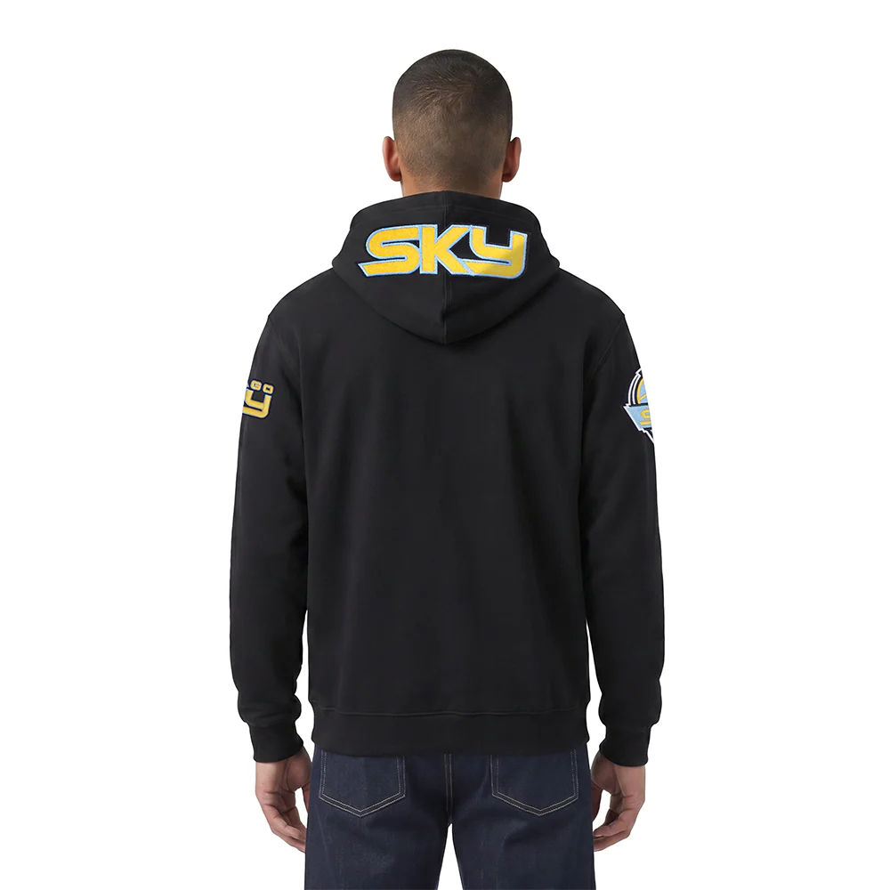 WNBA CHICAGO SKY CLASSIC CHENILLE MEN'S DOUBLE KNIT PULLOVER HOODIE (BLACK) - Image 2