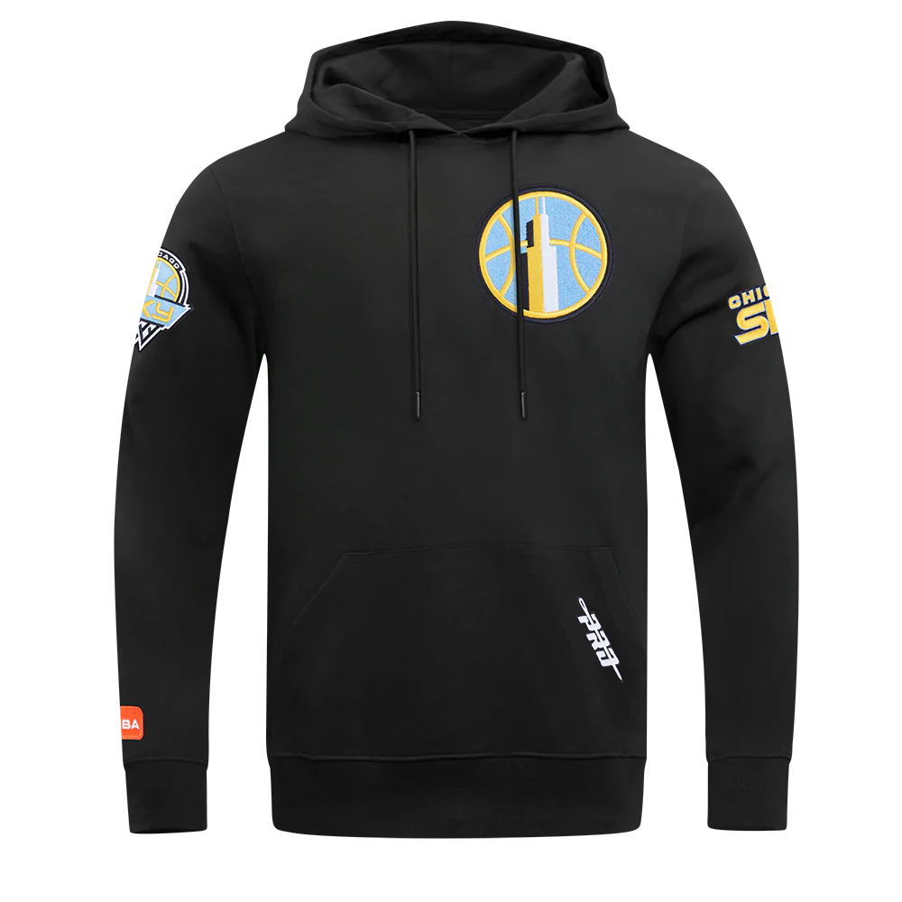 WNBA CHICAGO SKY CLASSIC CHENILLE MEN'S DOUBLE KNIT PULLOVER HOODIE (BLACK) - Image 3