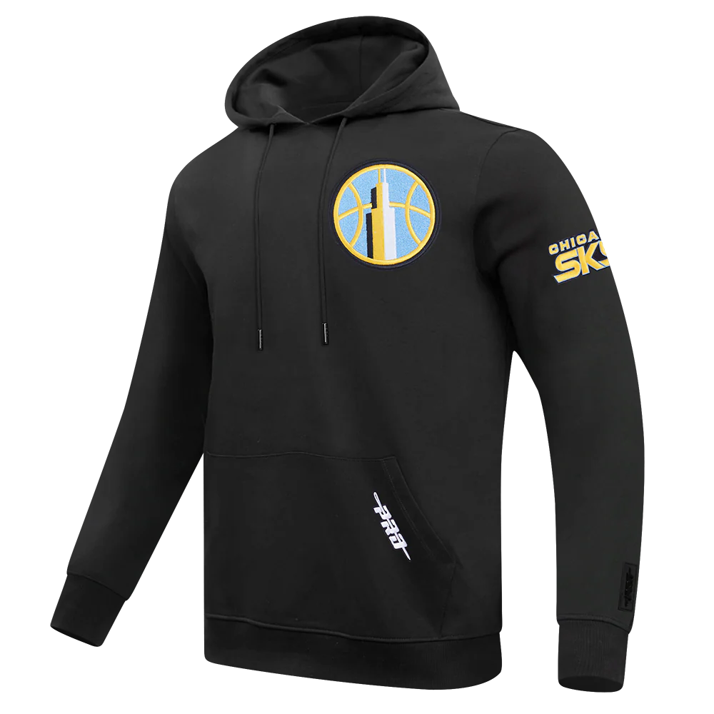 WNBA CHICAGO SKY CLASSIC CHENILLE MEN'S DOUBLE KNIT PULLOVER HOODIE (BLACK) - Image 4